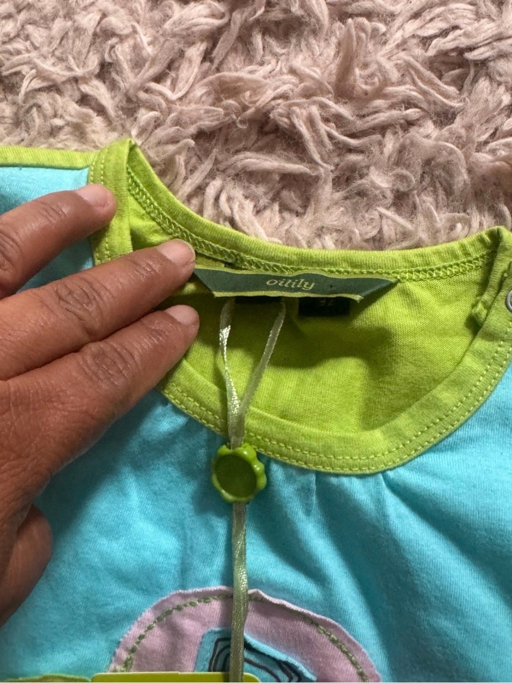 Oilily Aqua Blue Tee with Lime Green Trim